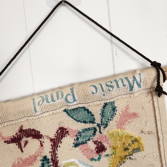 Vintage 70s Crewel Tapestry Music Harp Boho Home Decor Bohemian Wall Hanging - Picture 5 of 9